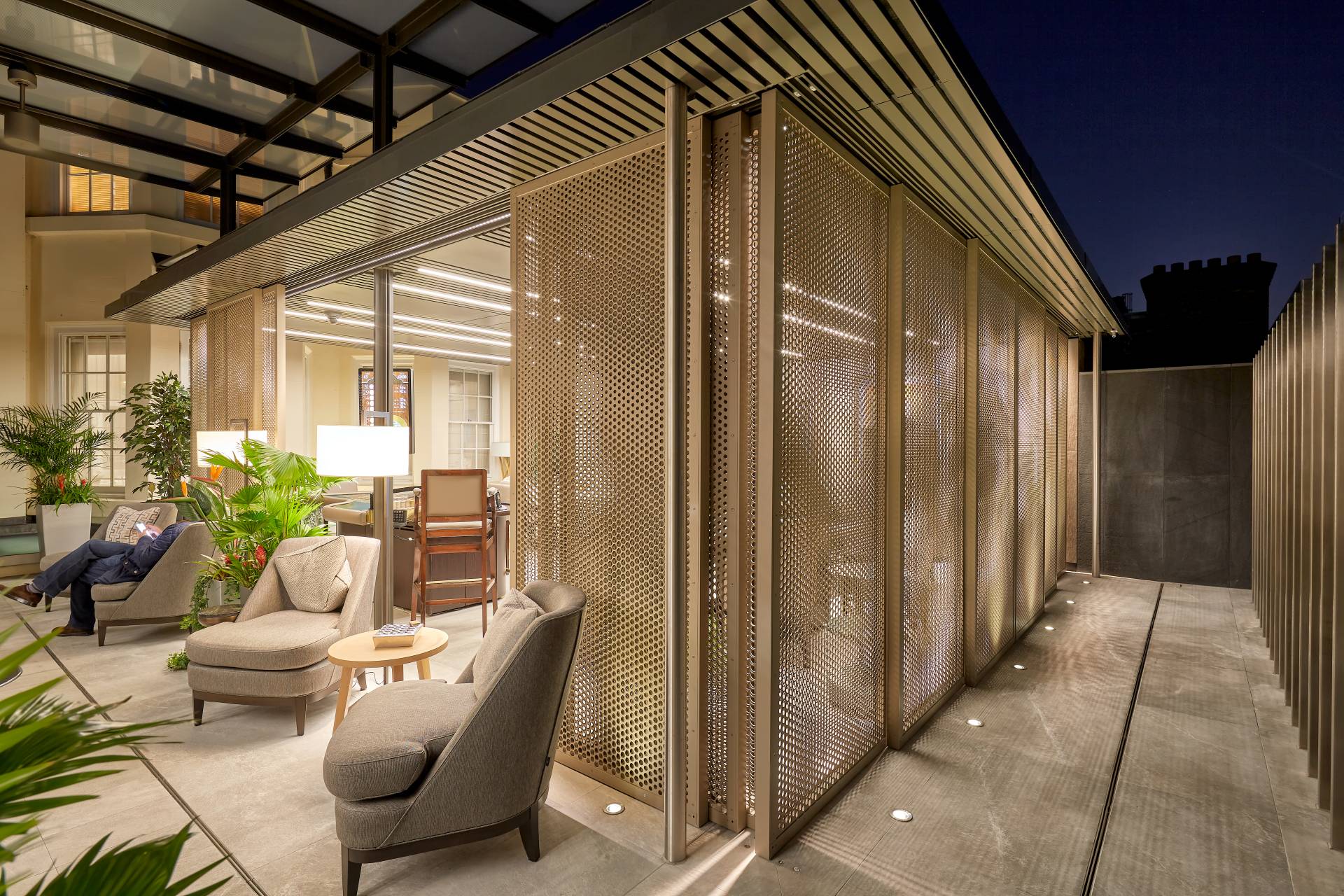 Crown Aspinalls Casino outside shutters and sofas