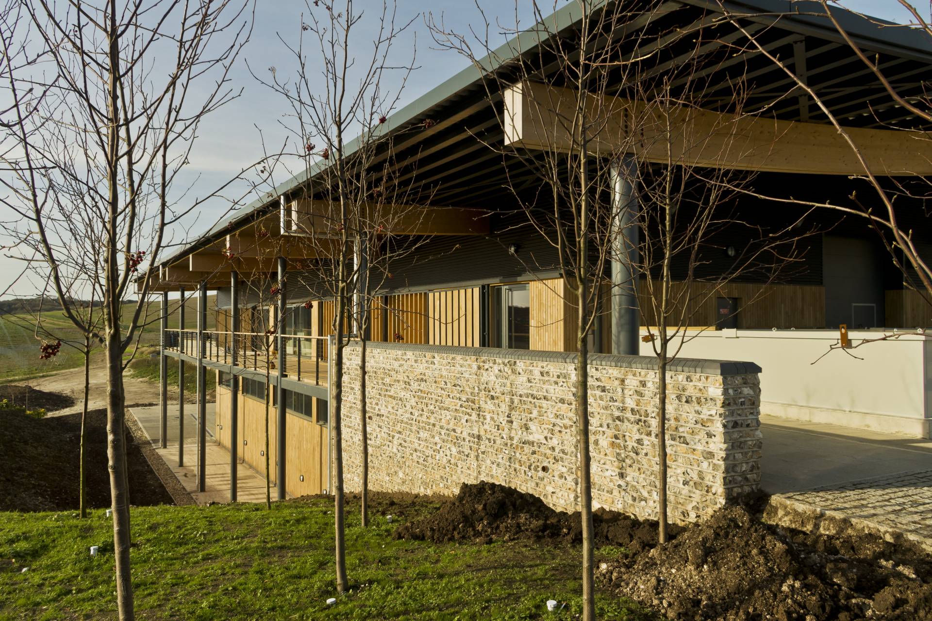 Rathfinny Winery facade behind trees